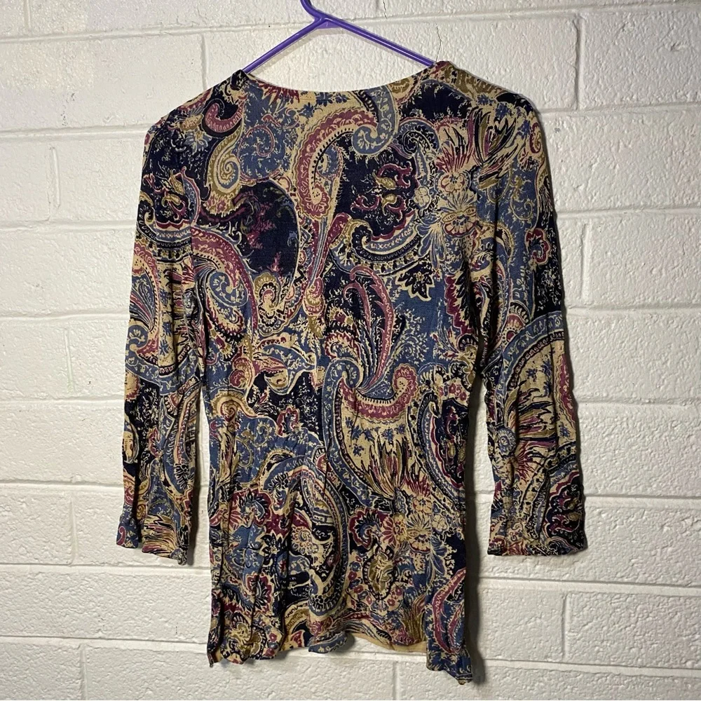 NEW Lauren Ralph Lauren paisley 100% silk crewneck sweater Lightweight Summer